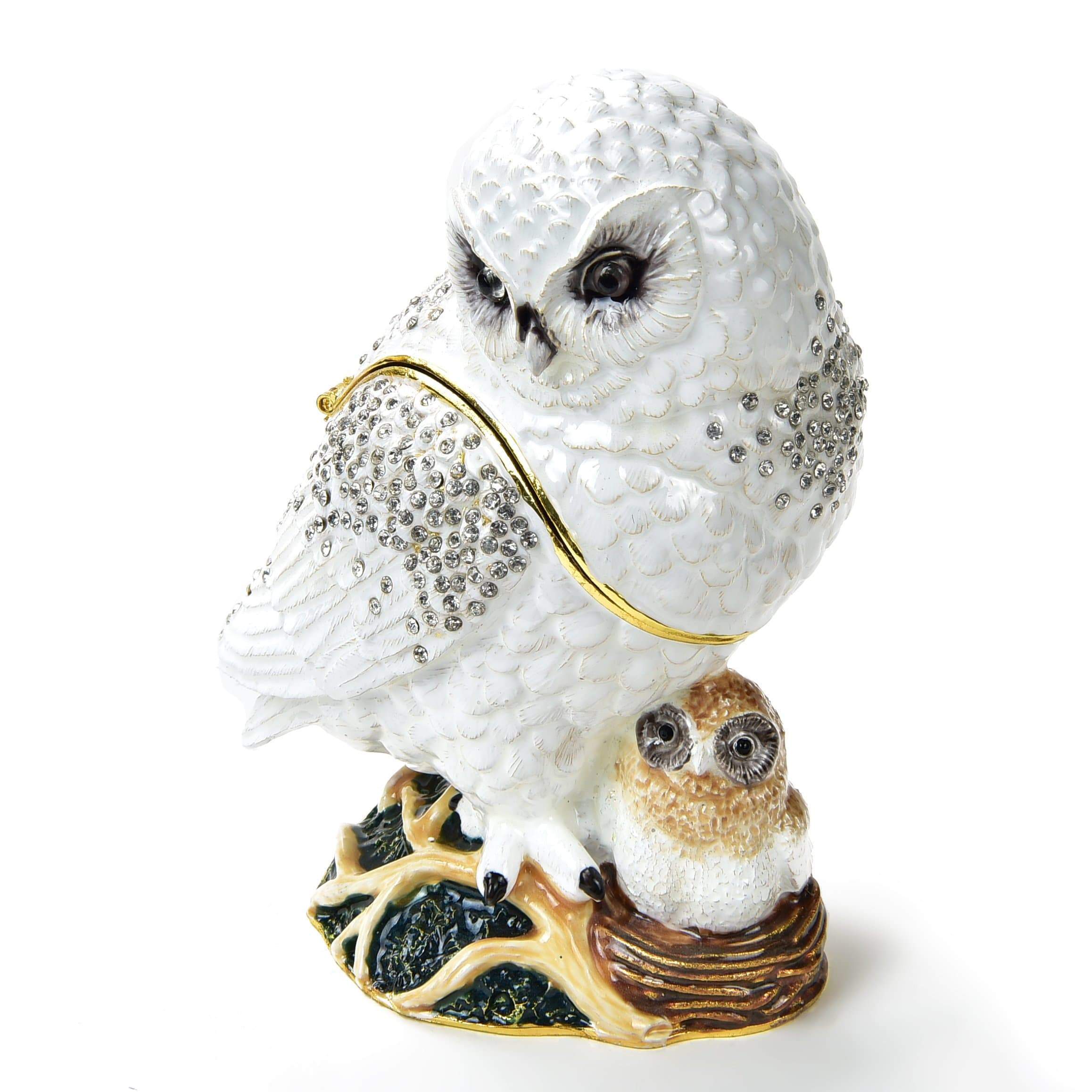 Kalifano Vanity Figurine Snowy White Owl Figurine Keepsake Box made with Crystals SVA-092