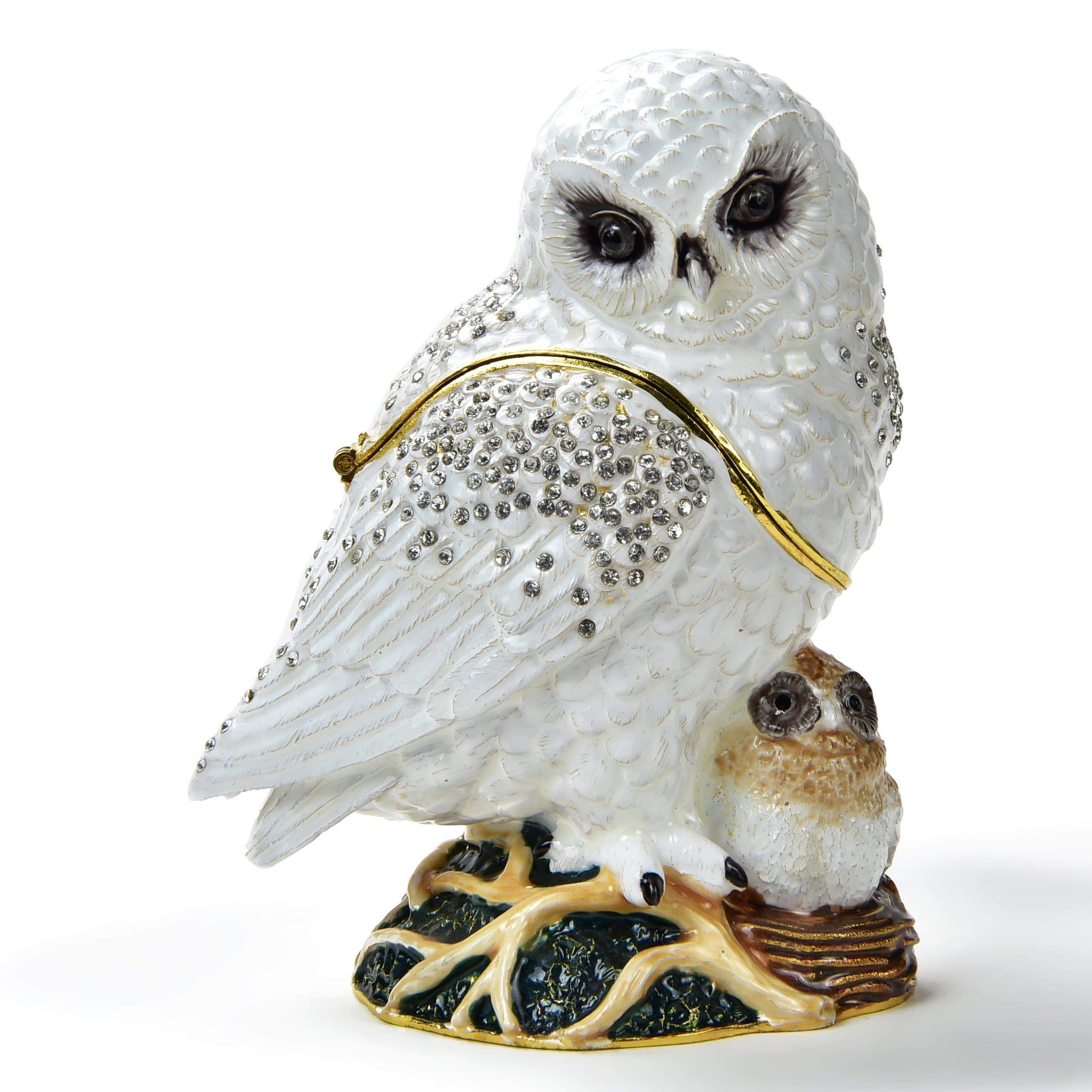 Kalifano Vanity Figurine Snowy White Owl Figurine Keepsake Box made with Crystals SVA-092