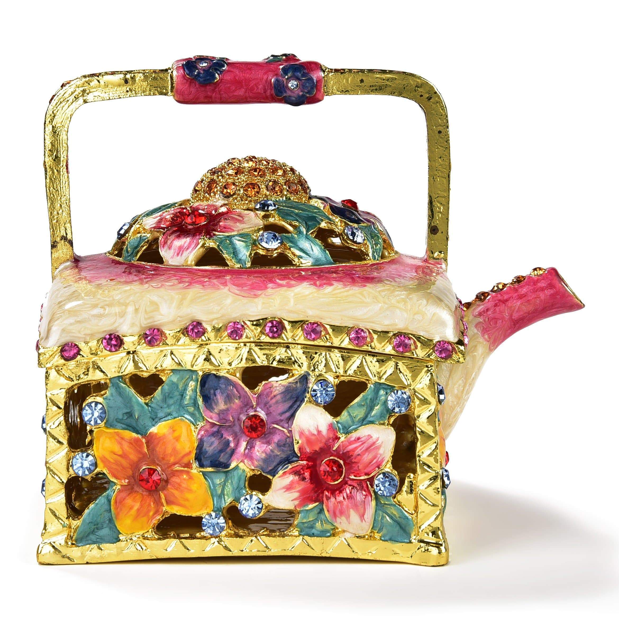 Kalifano Vanity Figurine Teapot Figurine Keepsake Box made with Crystals SVA-064