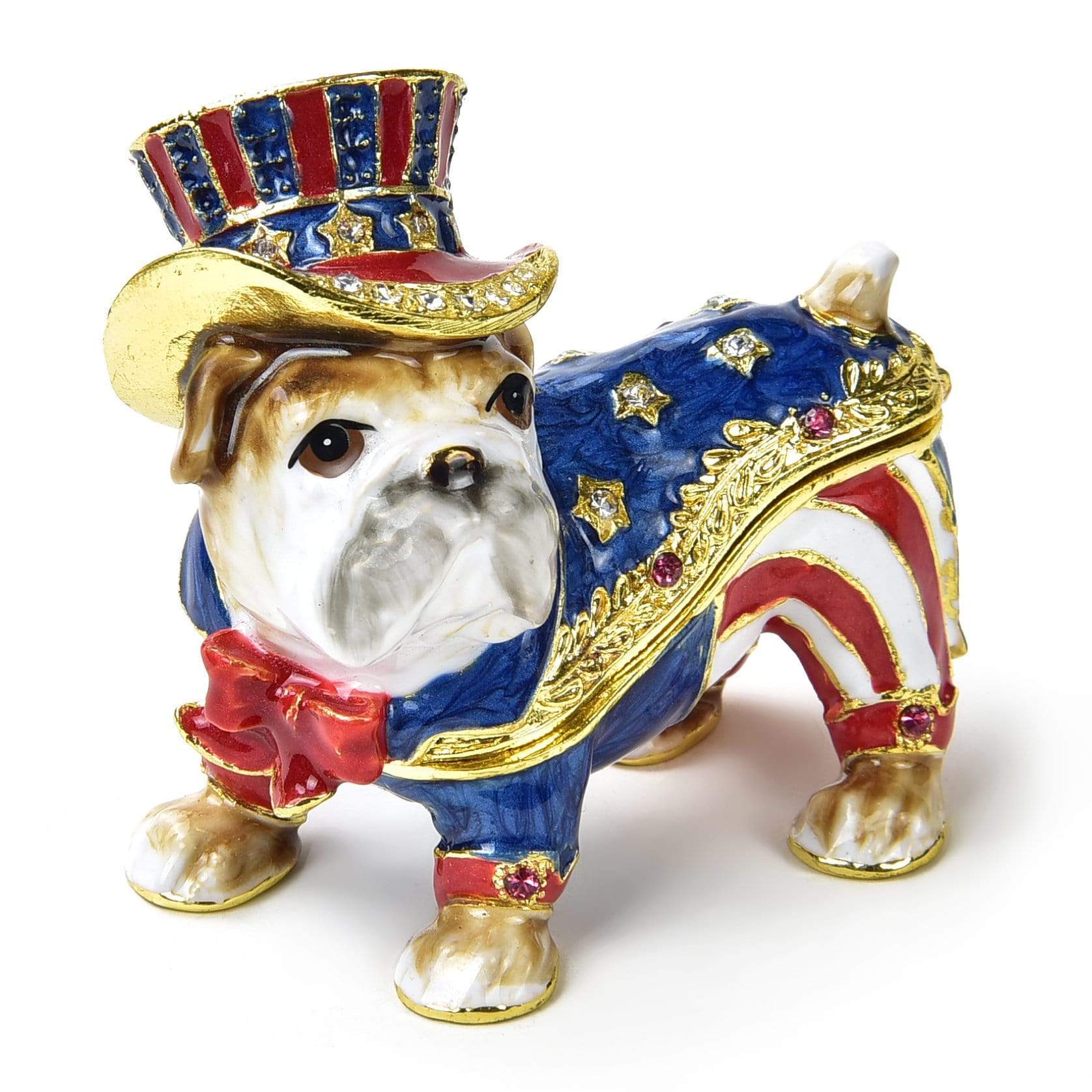 Kalifano Vanity Figurine USA Patriot Bull Dog Figurine Keepsake Box made with Crystals SVA-100