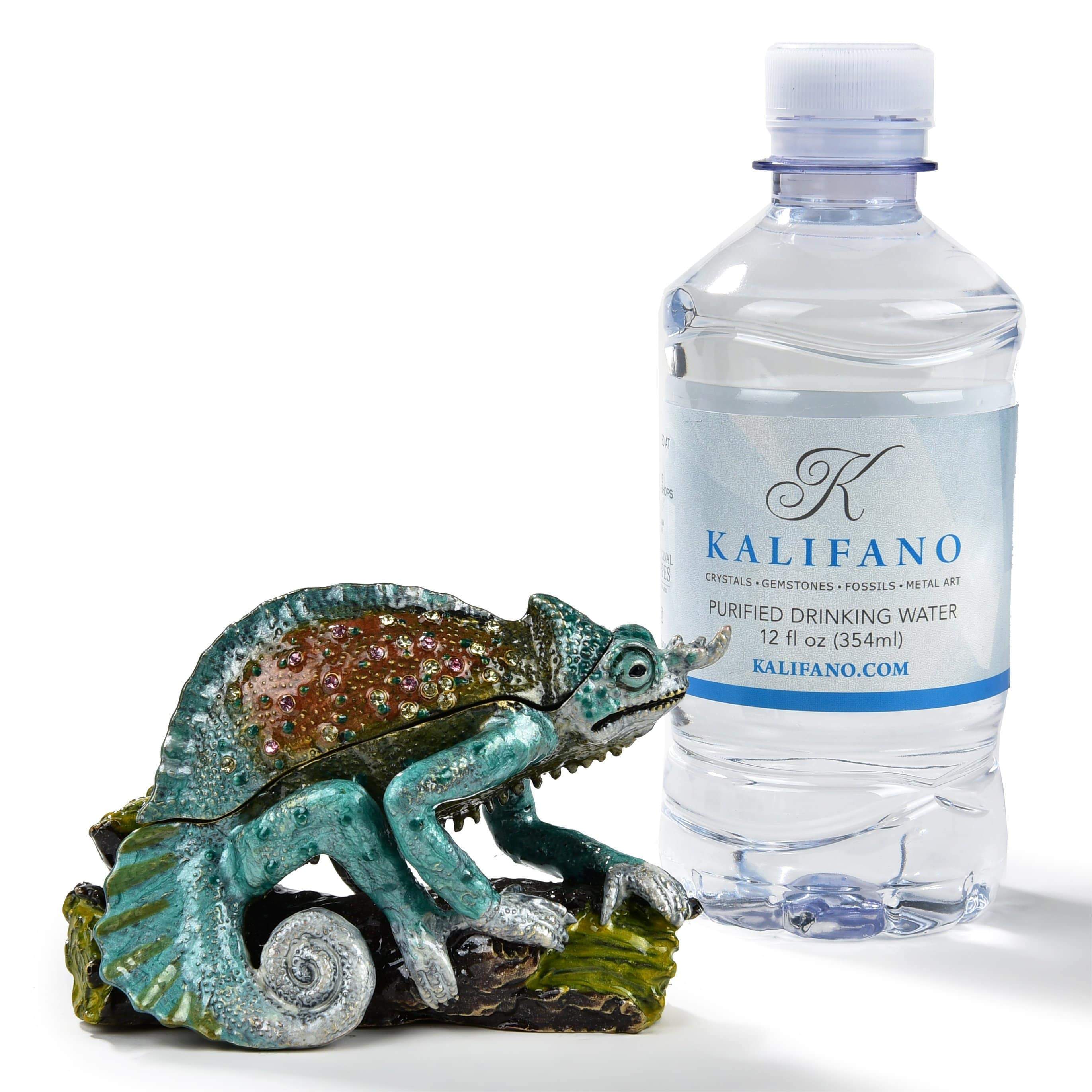 Kalifano Vanity Figurine Vanity Chameleon Figurine Keepsake Box made with Crystals SVA-052