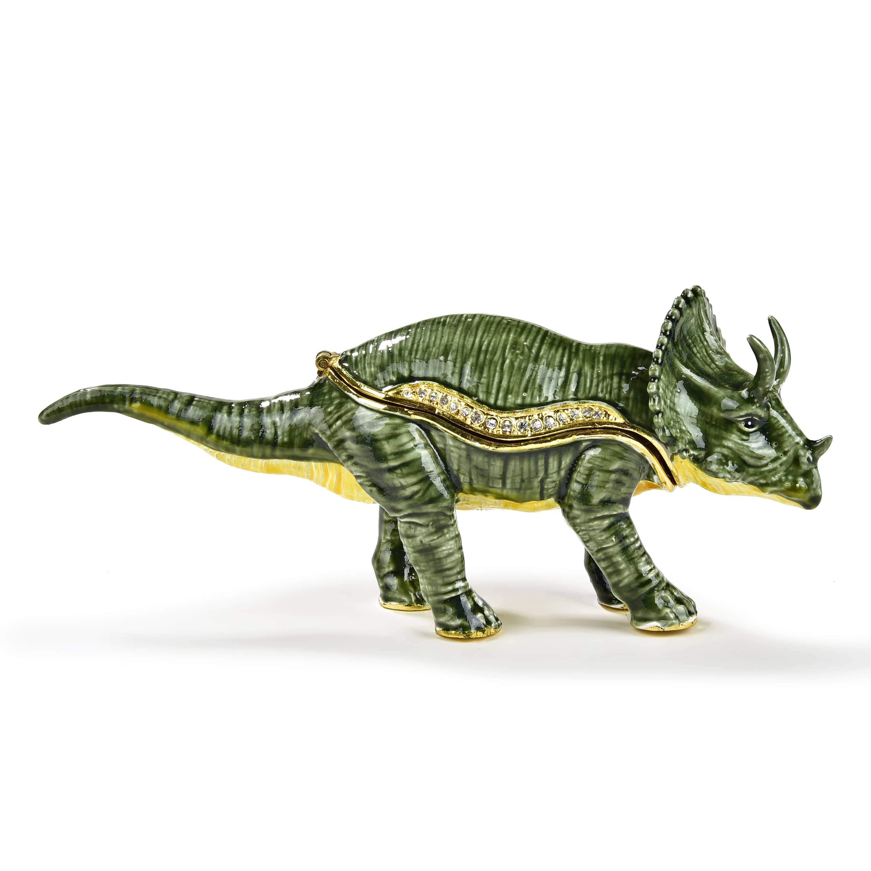 Kalifano Vanity Figurine Vanity Green Triceratops Figurine Keepsake Box made with Crystals SVA-053