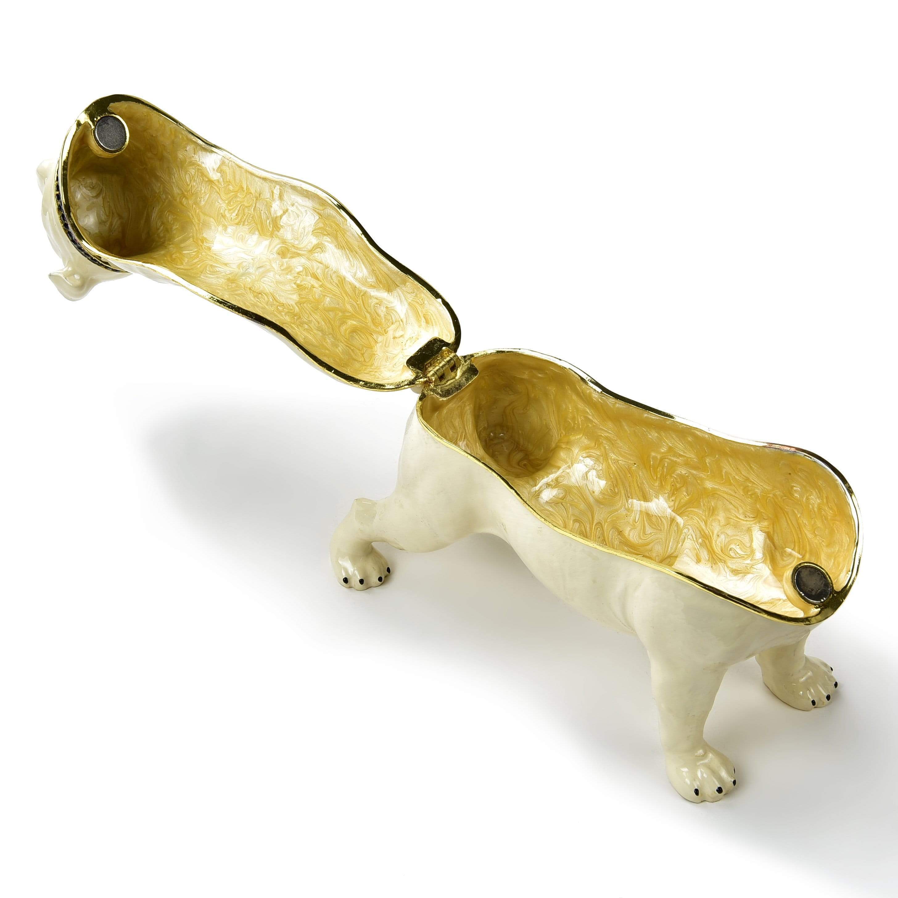Kalifano Vanity Figurine White Bulldog Figurine Keepsake Box made with Crystals SVA-093