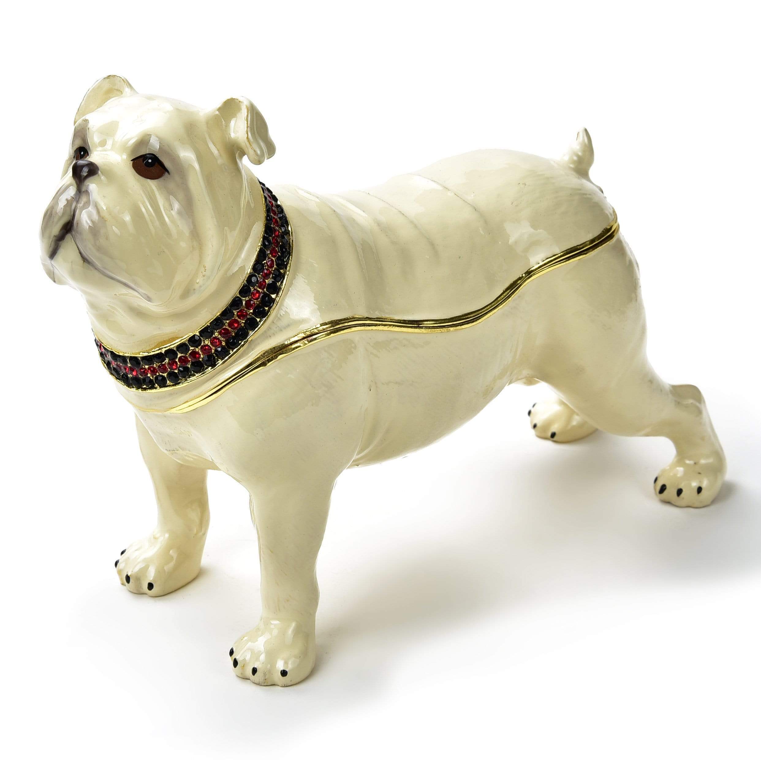 Kalifano Vanity Figurine White Bulldog Figurine Keepsake Box made with Crystals SVA-093